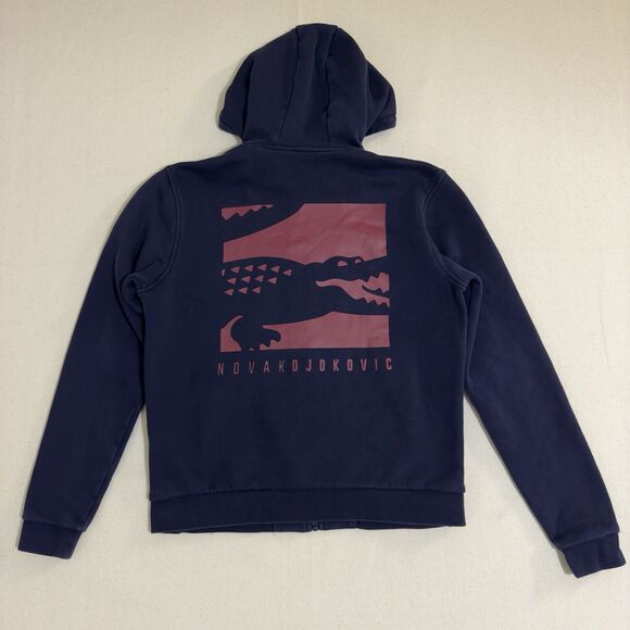LACOSTE SPORT NOVAK DJOKOVIC CROC FULL ZIP HOODIE SWEATSHIRT YOUTH SIZE 16 NAVY - Picture 1 of 9